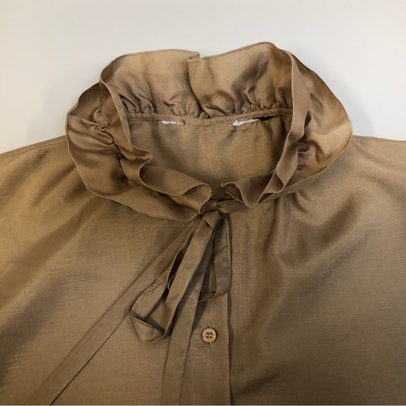 Vintage 80's Ruffled Caramel Blouse, Sz M - Picture 14 of 16